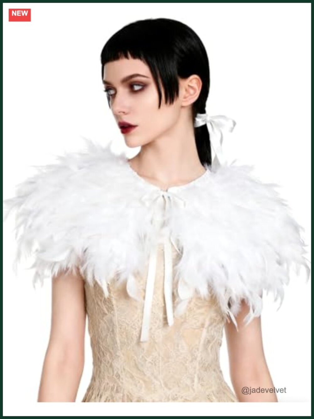Real Feather Short Shrug Cape Satin Ribbon Tie Cosplay Costume Accessory
